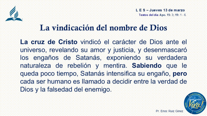 LES, REFLEXIÓN - LA VINDICACIÓN DEL NOBRE DE DIOS