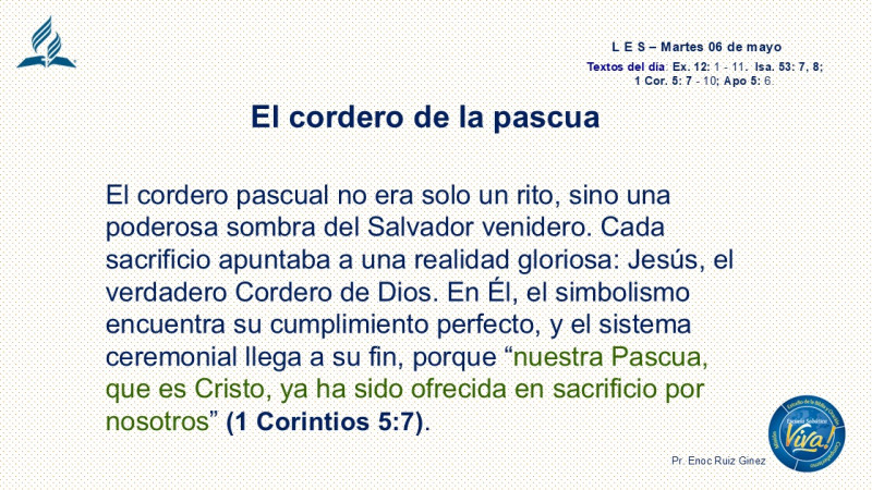 LES, REFLEXIÓN - EL CORDERO DE LA PASCUA.
