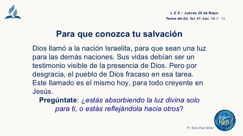 LES, REFLEXIÓN - PARA QUE SE CONOZCA TU SALVACIÓN.