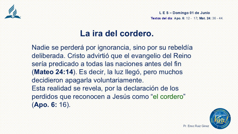 LES, REFLEXIÓN - LA IRA DEL CORDERO.