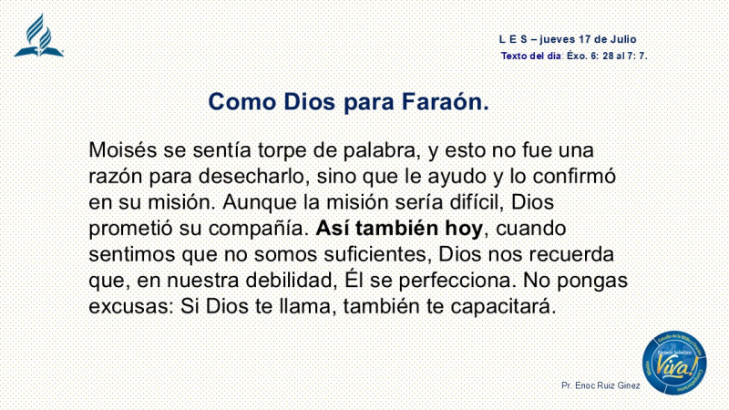 LES, REFLEXIÓN - COMO DIOS PARA FARAÓN